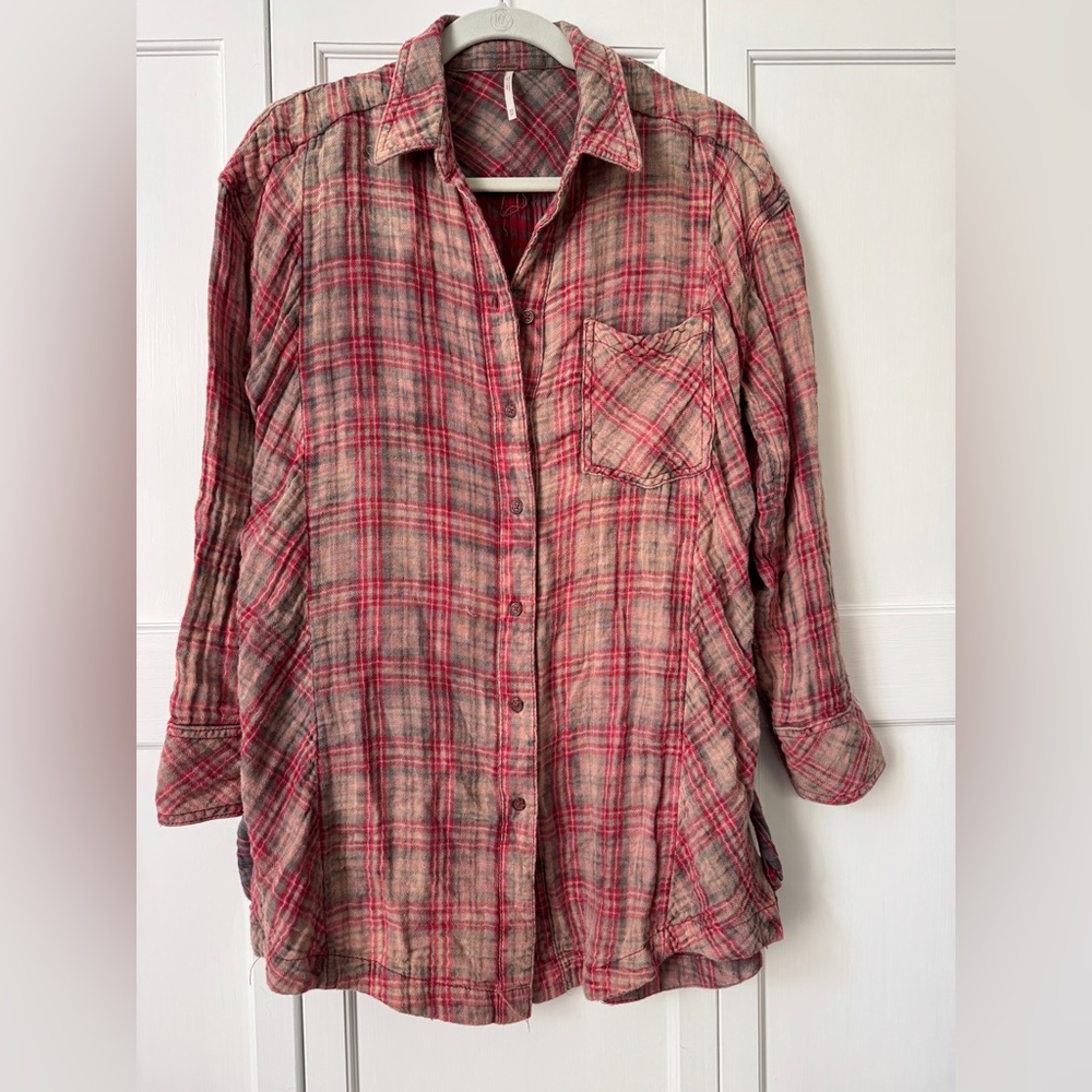 Free people Plaid Nordic Nights Buttondown Shirt Size XS